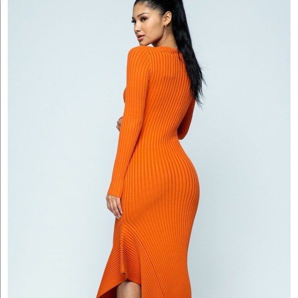 Solid Long Sleeve Ribbed Bodycon Dress - Picture 5 of 7